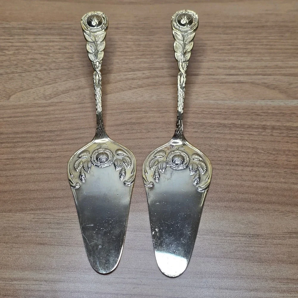 Vintage Rostfrei Esmeyer Gold Electroplate Rose‎ Handled Dessert Set 30 Pieces